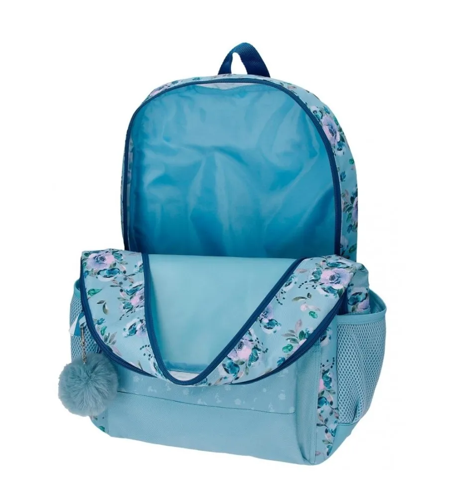 MOCHILA ESCOLAR MOVOM WILD FLOWERS DOS COMPARTIMENTOS CON CARRO AZUL 33X46X17CM
